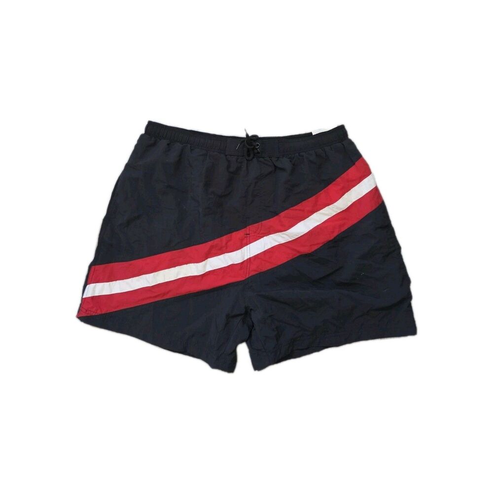 NWT VTG Sand N Sun Swim Shorts Mens XL Black Red White Stripe Drawstring